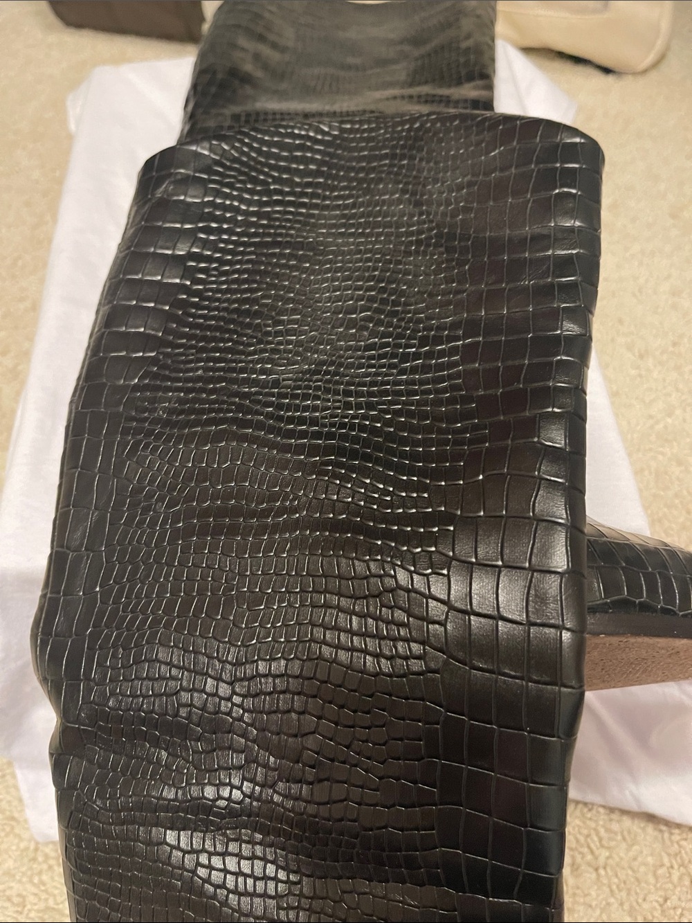 SCHUTZ Maryana Black Croc-Embossed Block Heel Boots - Picture 3 of 4
